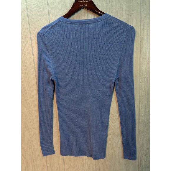 J. Crew Size Medium Blue Ribbed 100% Merino Wool Sweater Slim Fit Thin - Picture 4 of 7